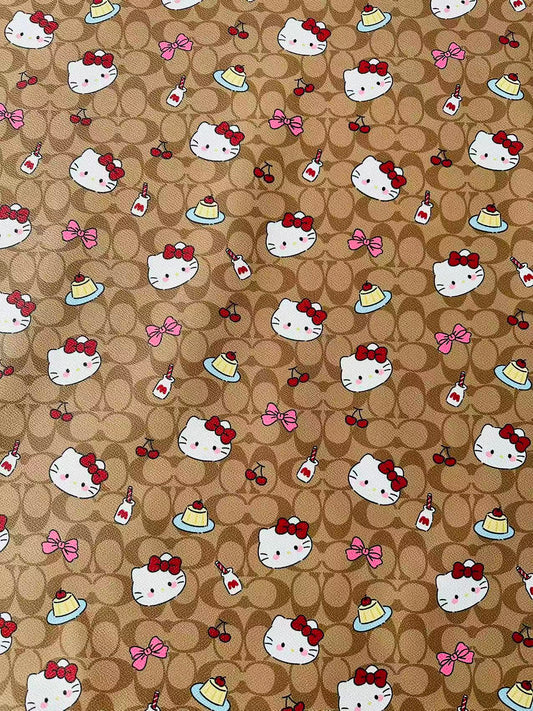 Fashion Hello Kitty With Coach Cake Design Leather Fabric For Handmade Handicraft By Yards