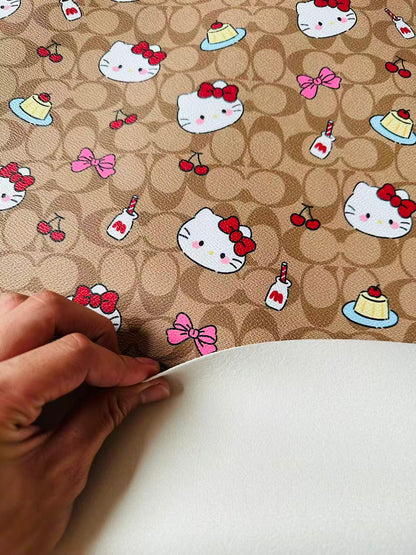 Fashion Hello Kitty With Coach Cake Design Leather Fabric For Handmade Handicraft By Yards