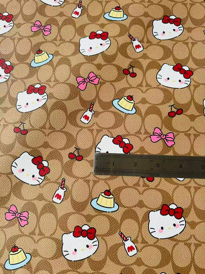 Fashion Hello Kitty With Coach Cake Design Leather Fabric For Handmade Handicraft By Yards
