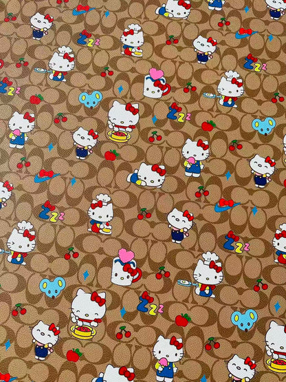 Fashion Hello Kitty With Coach Cup Design Leather Fabric For Handmade Handicraft By Yards