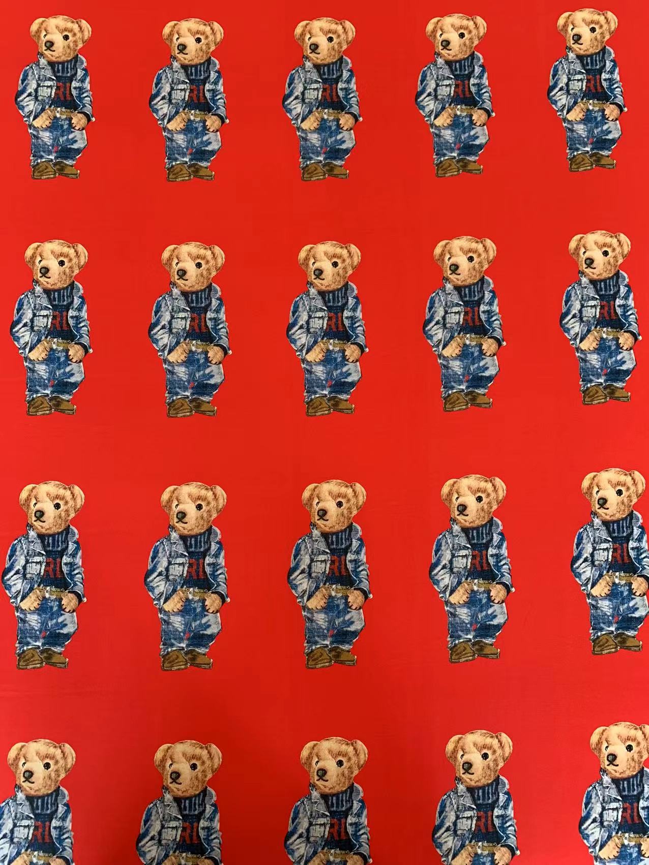 Fashion POLO  Denim Bear Design Cloth Fabric For Handmade Goods By Yards(Red)