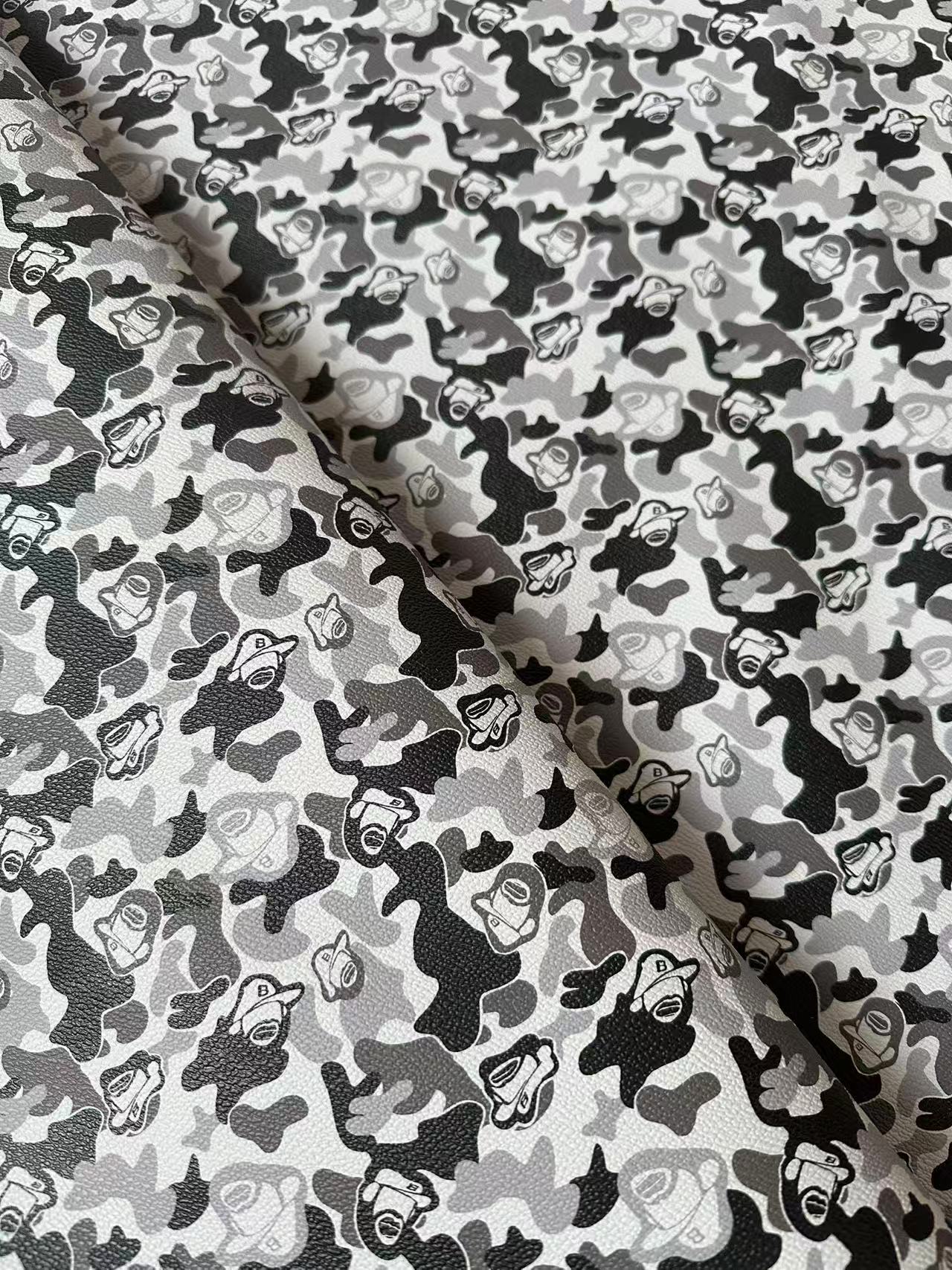 Classic Bape With Man Leather Fabric For Bags Leather Shoes Custom Leather By Yard (Gray)