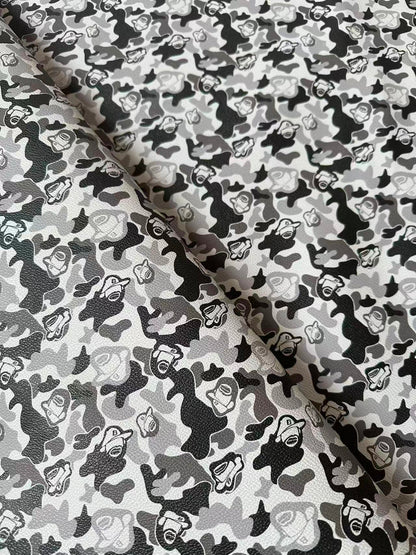 Classic Bape With Man Leather Fabric For Bags Leather Shoes Custom Leather By Yard (Gray)