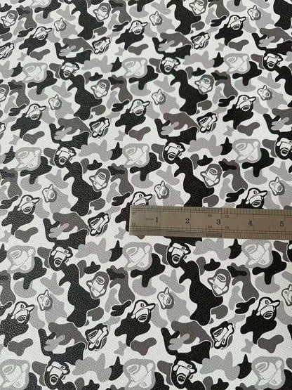 Classic Bape With Man Leather Fabric For Bags Leather Shoes Custom Leather By Yard (Gray)