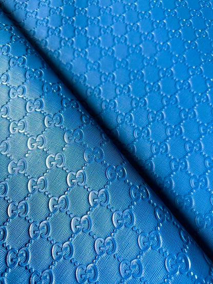 Fashion Blue Gucci Embossed Leather Fabric For Handmade Shoes ,Bags Handicraft Goods By Yards