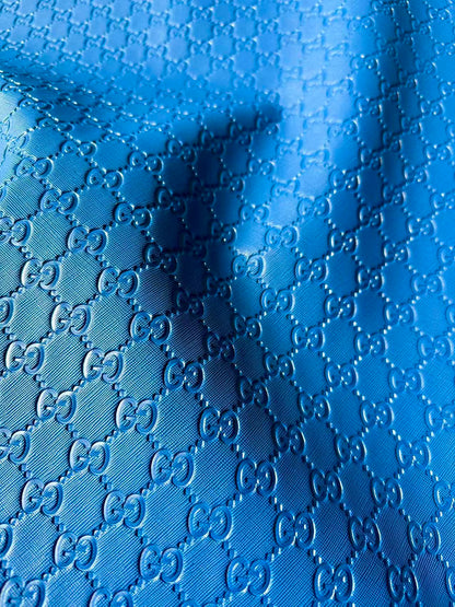 Fashion Blue Gucci Embossed Leather Fabric For Handmade Shoes ,Bags Handicraft Goods By Yards