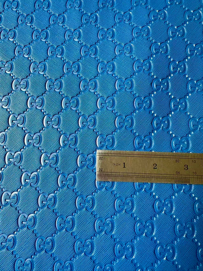 Fashion Blue Gucci Embossed Leather Fabric For Handmade Shoes ,Bags Handicraft Goods By Yards