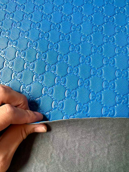 Fashion Blue Gucci Embossed Leather Fabric For Handmade Shoes ,Bags Handicraft Goods By Yards