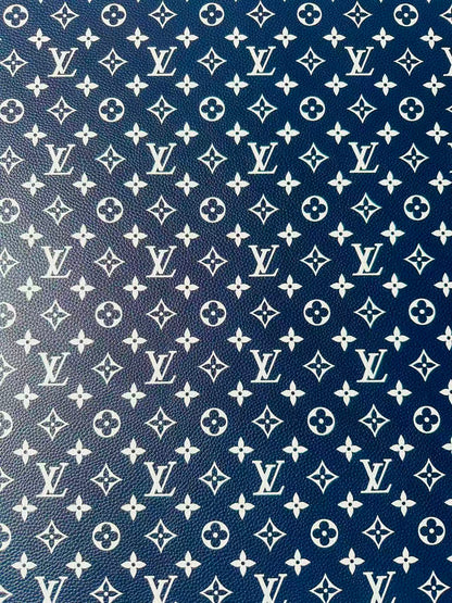 Fashion Navy Blue With White LV Leather For Handmade Sneaker, Bag,Upholstery Goods By Yard