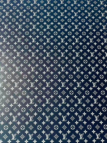 Fashion Navy Blue With White LV Leather For Handmade Sneaker, Bag,Upholstery Goods By Yard