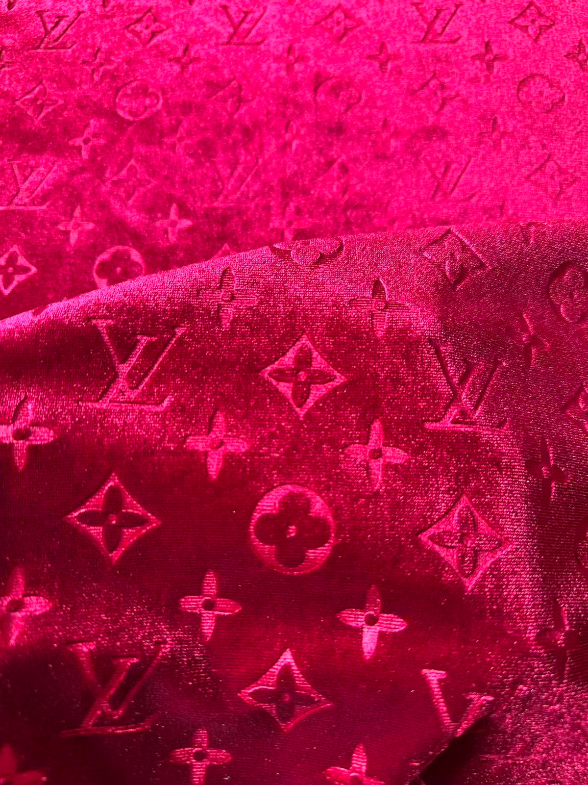 Popular Luxury LV Knitting Velvet Fabric For Handmade Sneaker,Car Upholstery and Apparel By Yard (Burgundy Red)