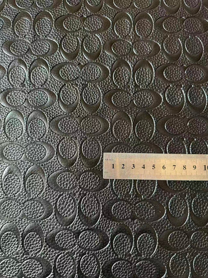 Fashion Coach Embossed Leather Fabric For Handmade Sneaker,Bag,Upholstery DIY Goods By Yard (Black)
