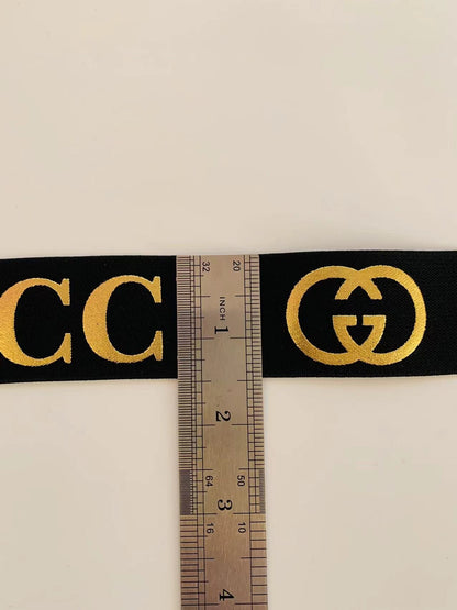 Fashion Gucci Gilding Technology 1.5 inch Strap ,Elastic Ribbon Trim Embroidered For Handicrafts By Yard