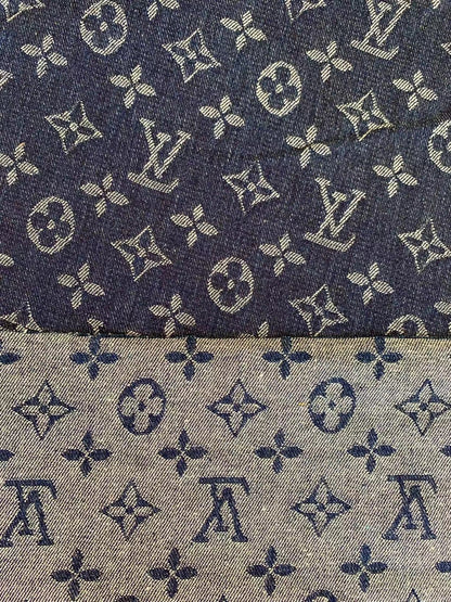 Fashion Dark Blue LV Denim Woven Jacquard fabric ,Jean Fabric For Handmade Goods By Yard